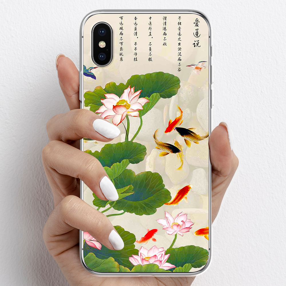 Ốp lưng cho iPhone X, iPhone XR nhựa TPU mẫu Hoa sen cá