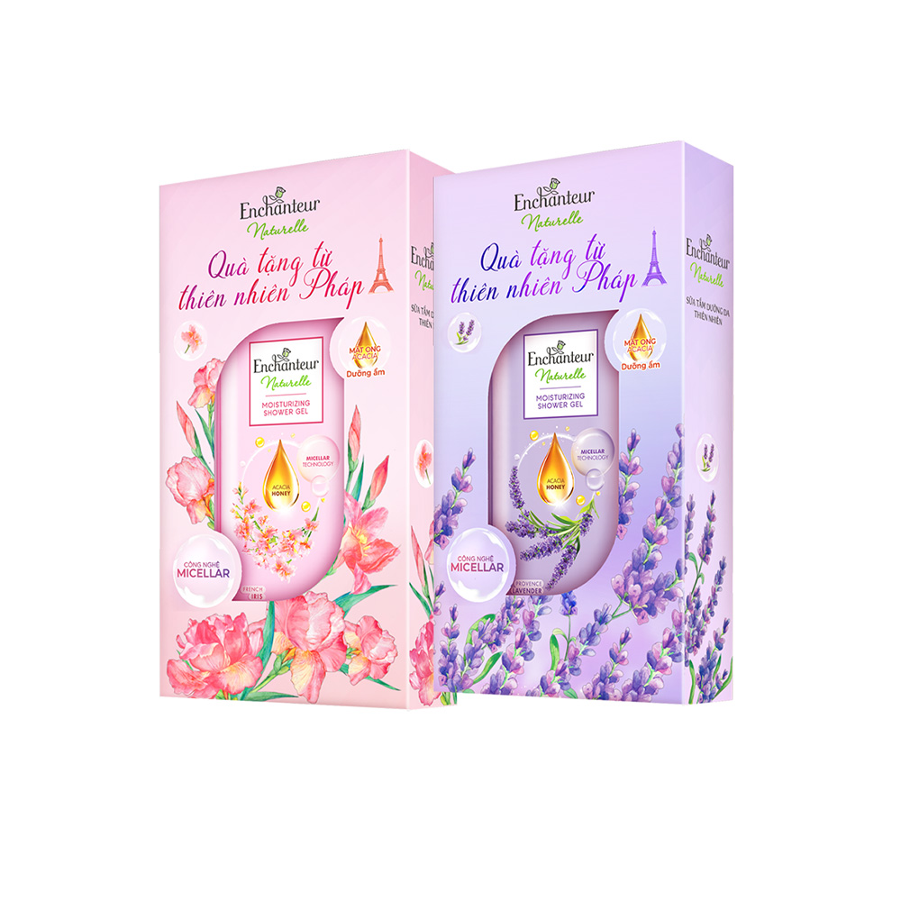 Hộp quà Sữa tắm dưỡng da thiên nhiên Enchanteur Naturelle sạch sâu, dịu nhẹ hương Lavender / Iris 510g