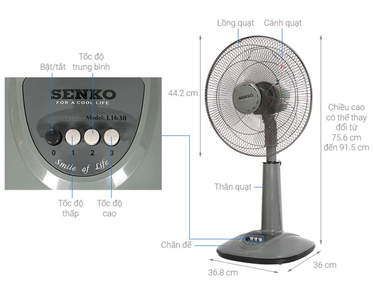 Quạt Điện Đứng Senko L1638 - Giao Màu Ngẫu Nhiên