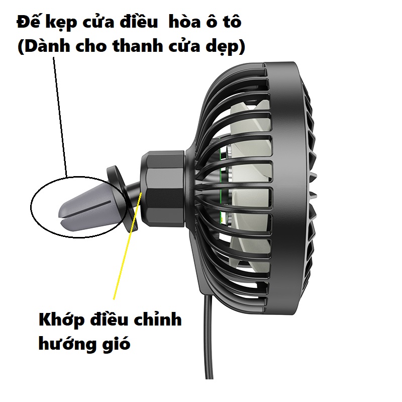Quạt điện mini dây nguồn Usb có đèn dùng kẹp cửa gió ô tô hozo ZP2 _ Hàng chính hãng