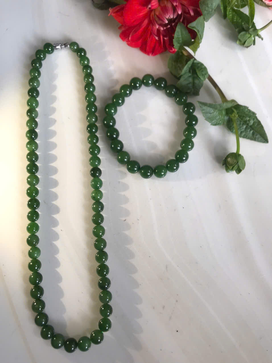 Bộ Vòng Chuỗi Đeo Cổ 8li Và Vòng Tay 9li5 Đá Ngọc Phật Xanh tự nhiên đẹp hay ngọc bích Màu xanh ngọc bích bóng đẹp món quà tặng Mẹ tặng cho mình và người thân nữ đeo đẹp ý nghĩa ạ