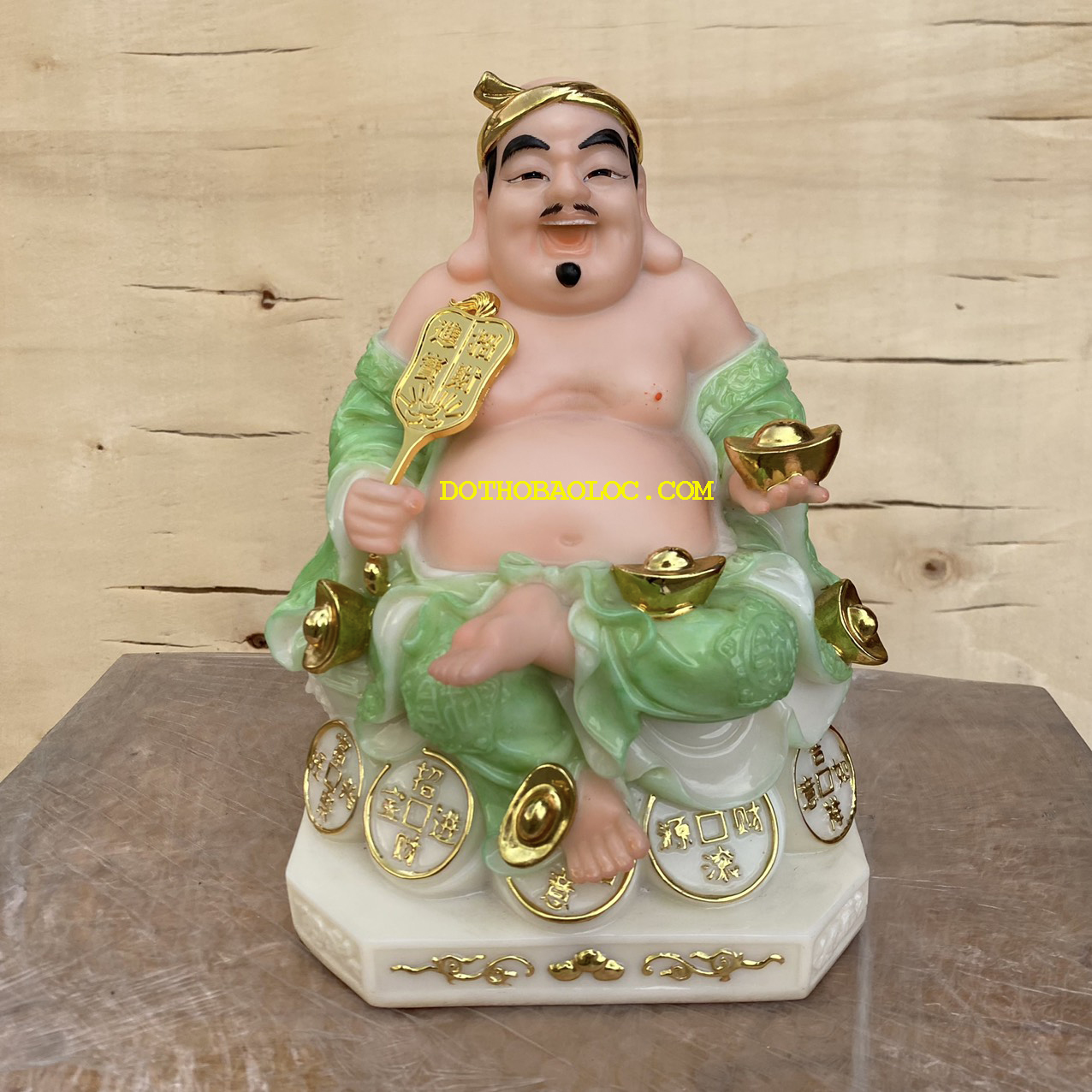 Tượng Thần tài Thổ Địa bằng đá nhập khẩu cao cấp cao 24cm – Màu xanh ngọc