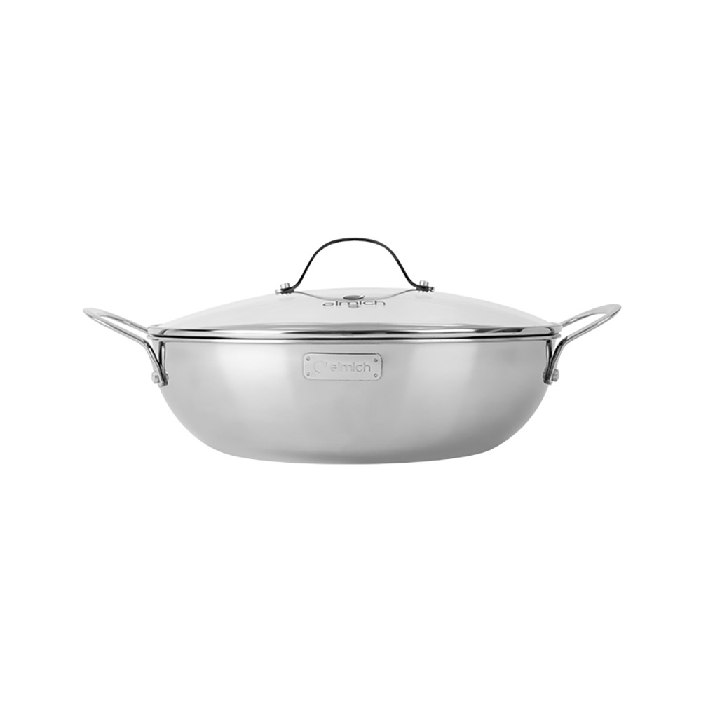 Chảo Inox 304 Cao Cấp 3 Lớp Đáy Liền Elmich Tri-Max EL-3797 Size 28cm kèm vung kính - Hàng chính hãng