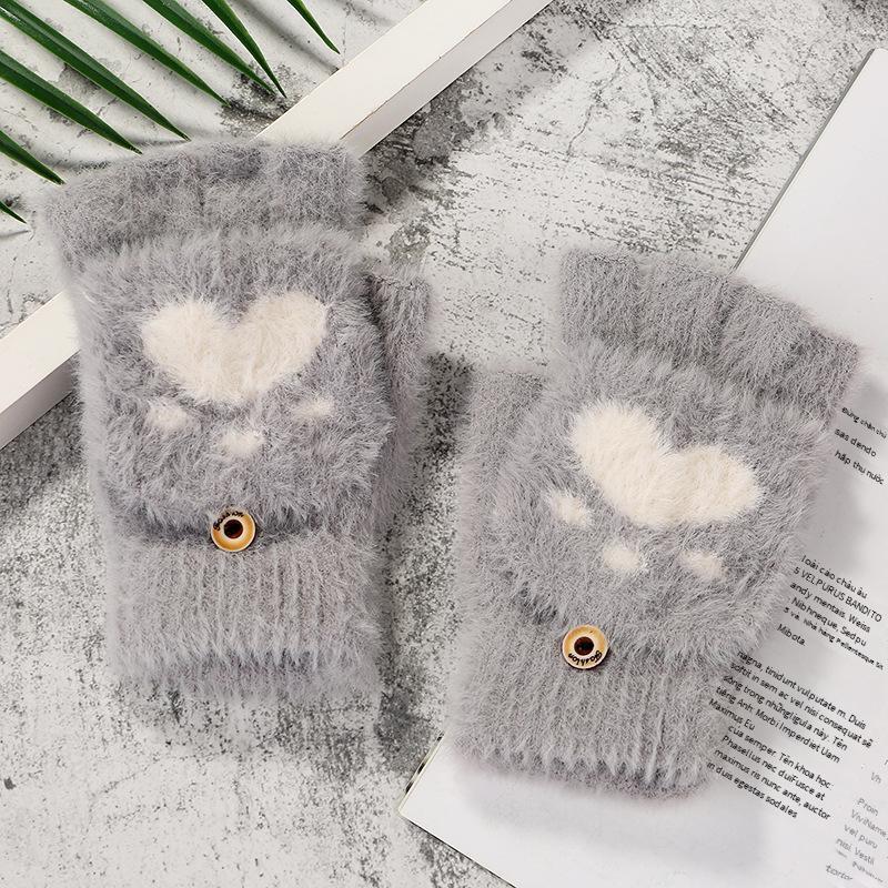 Giá thấp nhất mùa thu và mùa đông mới móng vuốt mèo tình yêu găng tay sinh viên ấm áp toàn tay găng tay dệt kim trò chơi găng tay màn hình cảm ứng