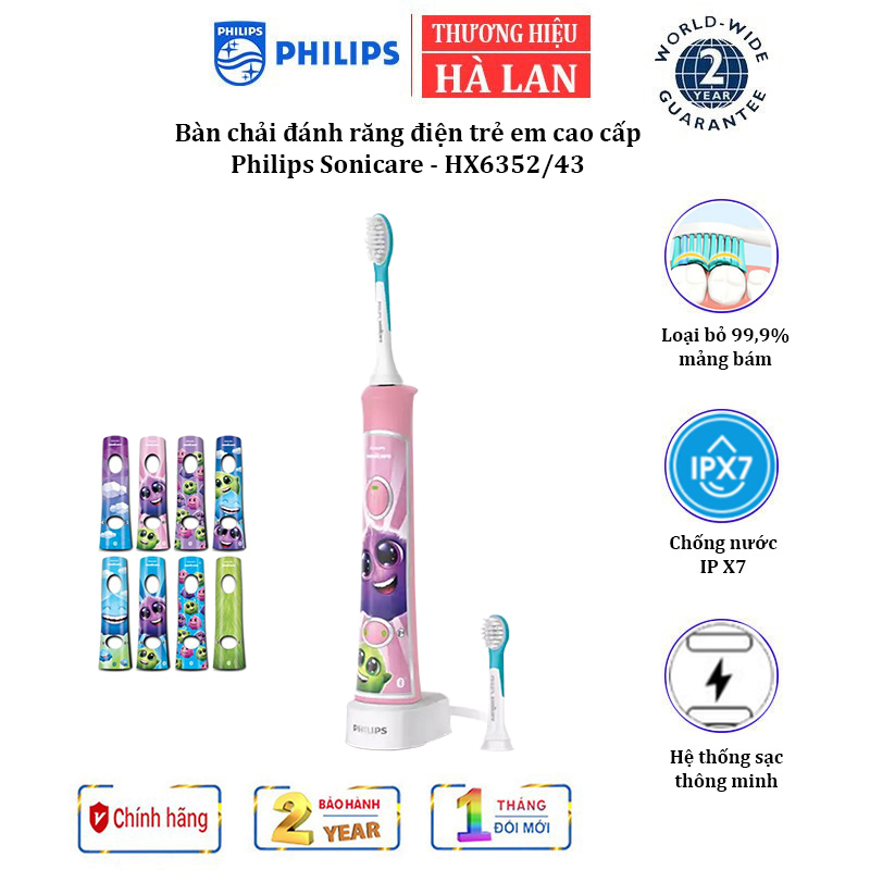 Bàn chải đánh răng điện trẻ em Philips Sonicare HX6352/43-Hàng chính hãng