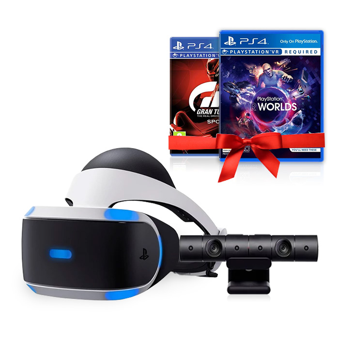 Combo Kính Thực Tế Ảo Playstation VR Sony (V2) Kèm 2 đĩa game Gran Turismo và Playstation Vr Worlds - Hàng Chính Hãng