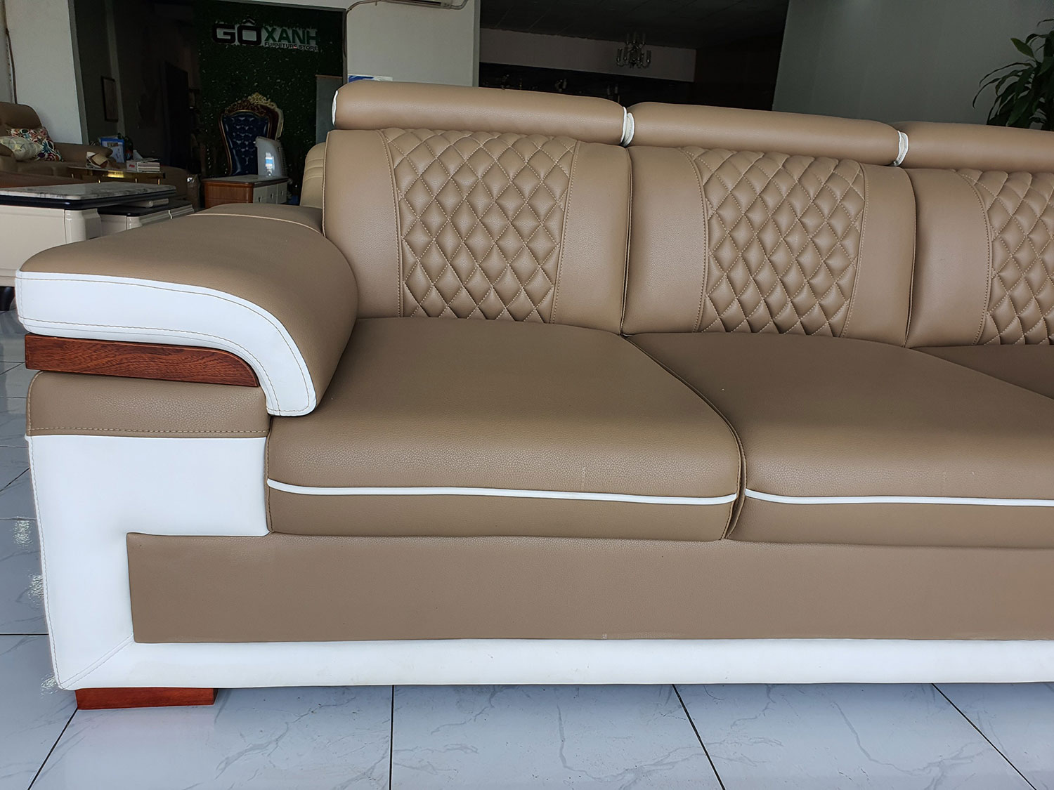 Ghế Sofa Kiểu Mới - Da Công Nghiệp Hàn Quốc Phối 2 Màu Độc Đáo - Salon Cao Cấp Cho Phòng Khách Rộng