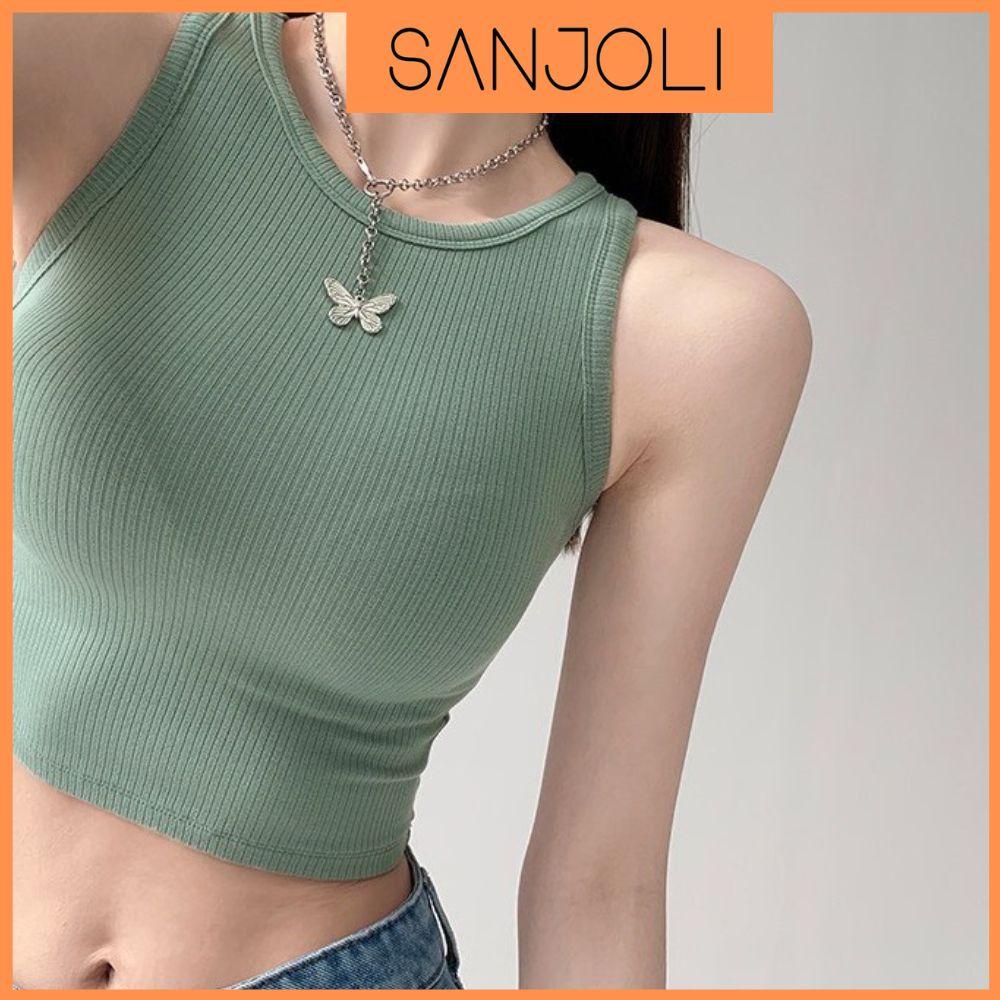 Áo Balo Nữ SANJOLI Áo Croptop Sexy Thun Kiểu Ôm Body Đẹp Trắng Đen Ngắn 3 lỗ Jennie AO013