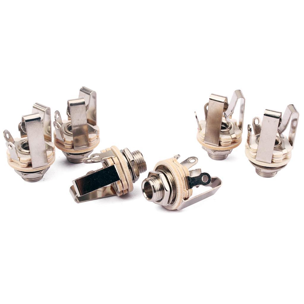 Pack of 6 Stereo Electric Guitar Jack 1/4" 6.35mm Stereo Plug Sockets Nickle