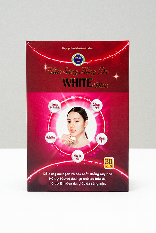 Viên uống collagen, tinh dầu hoa anh thảo White Plus - Hỗ trợ giúp da trắng sáng, chống nắng (Lọ 30 viên)