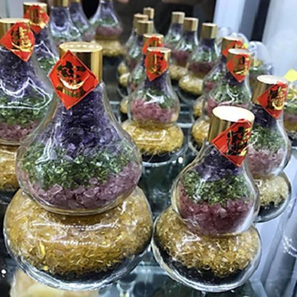 Hồ lô Thạch_Anh bình cao 11cm, 15cm ngũ sắc thủy tinh_video