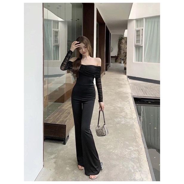Jumpsuit nữ đồ bay thiết kế phối lưới màu đen sang trọng