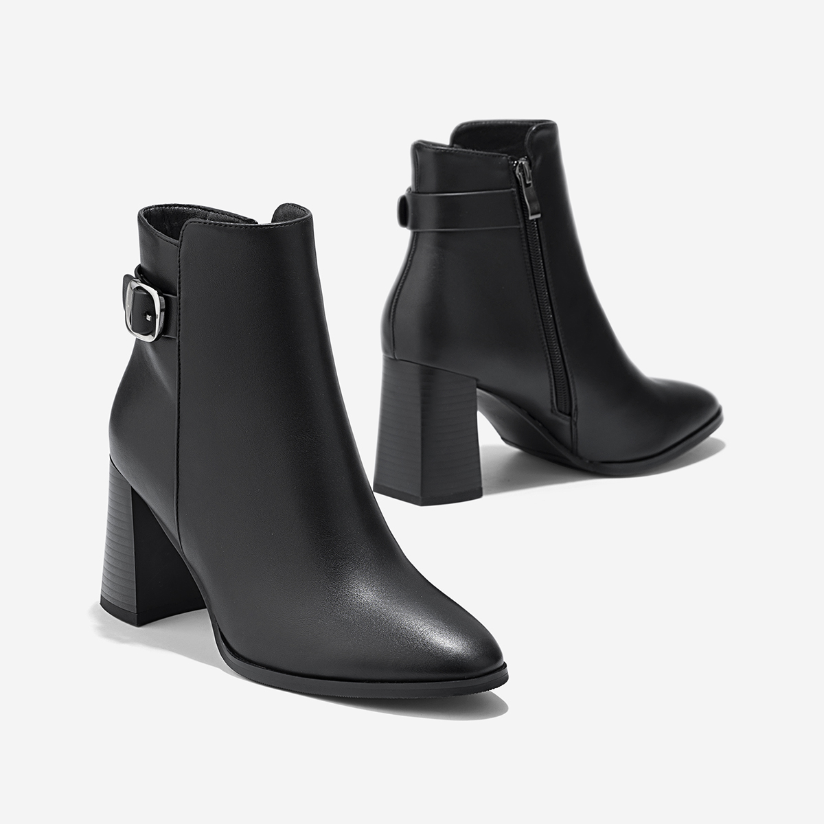 Vascara Giày Ankle Boots Gót Trụ Nhấn Khóa Trang Trí - BOT 0941