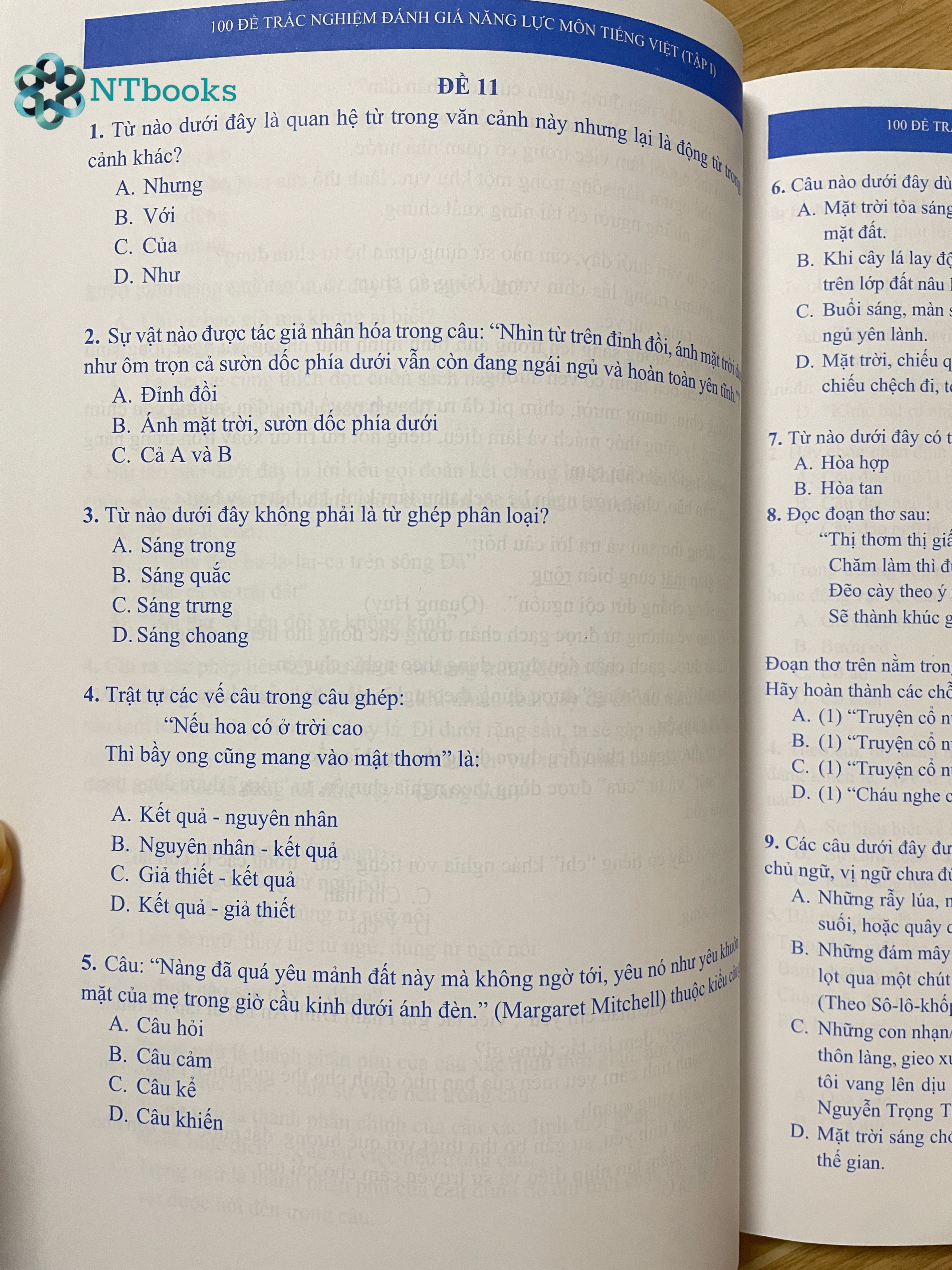 Sách 100 Đề trắc nghiệm đánh giá năng lực môn Tiếng Việt Tập 1 (Đề 01 - Đề 50)