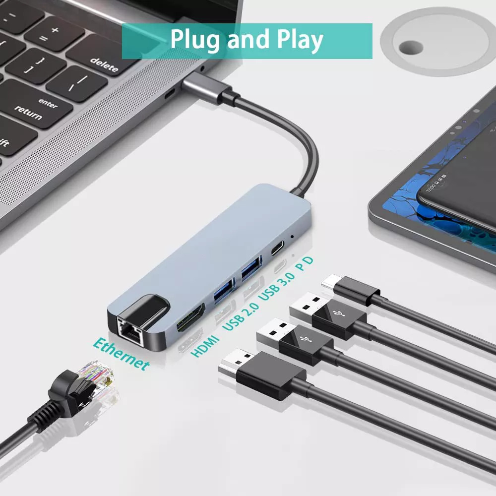 Bộ Hub Chuyển Đổi Đa Cổng 5 Trong 1  Caparies HUBV3-1Gb Dành Cho Máy Tính Xách Tay MacBook Pro &amp;amp; Type C Windows - Hàng Chính Hãng