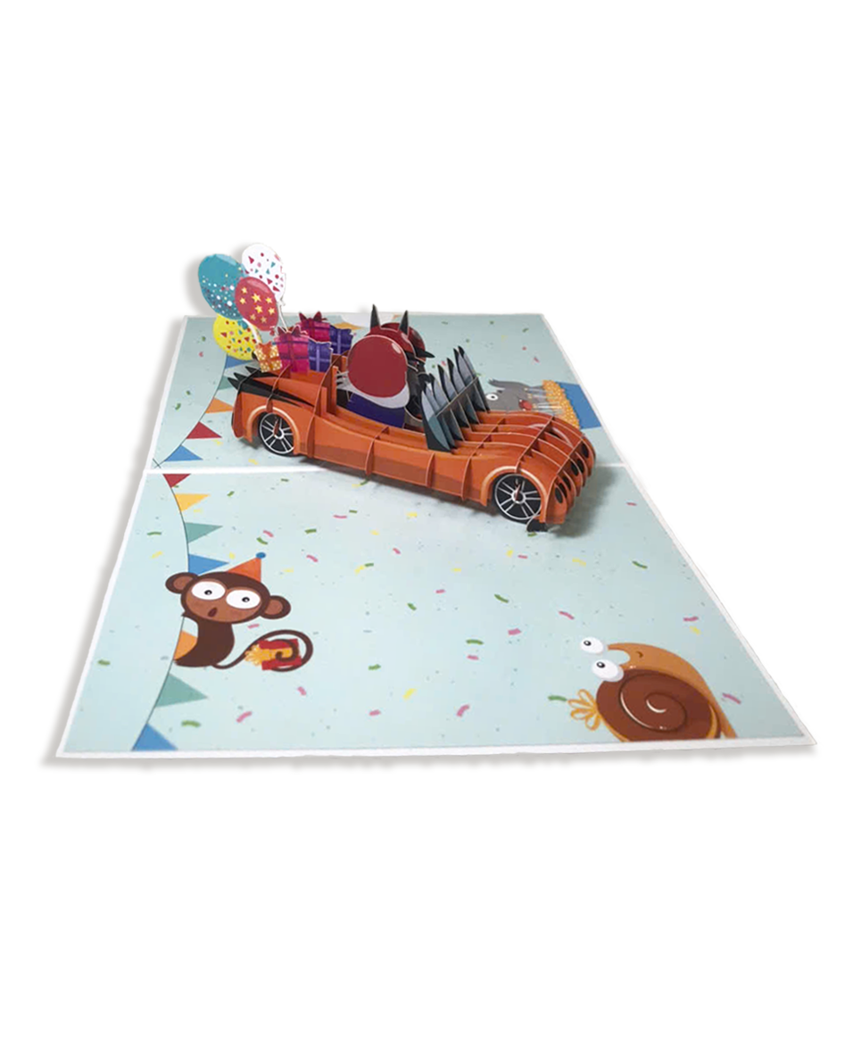 B30 -  Thiệp 3D Sói Xám Lái Xe Ô Tô Sinh Nhật – Pop Up Birthday Car – Viethands Giftshop