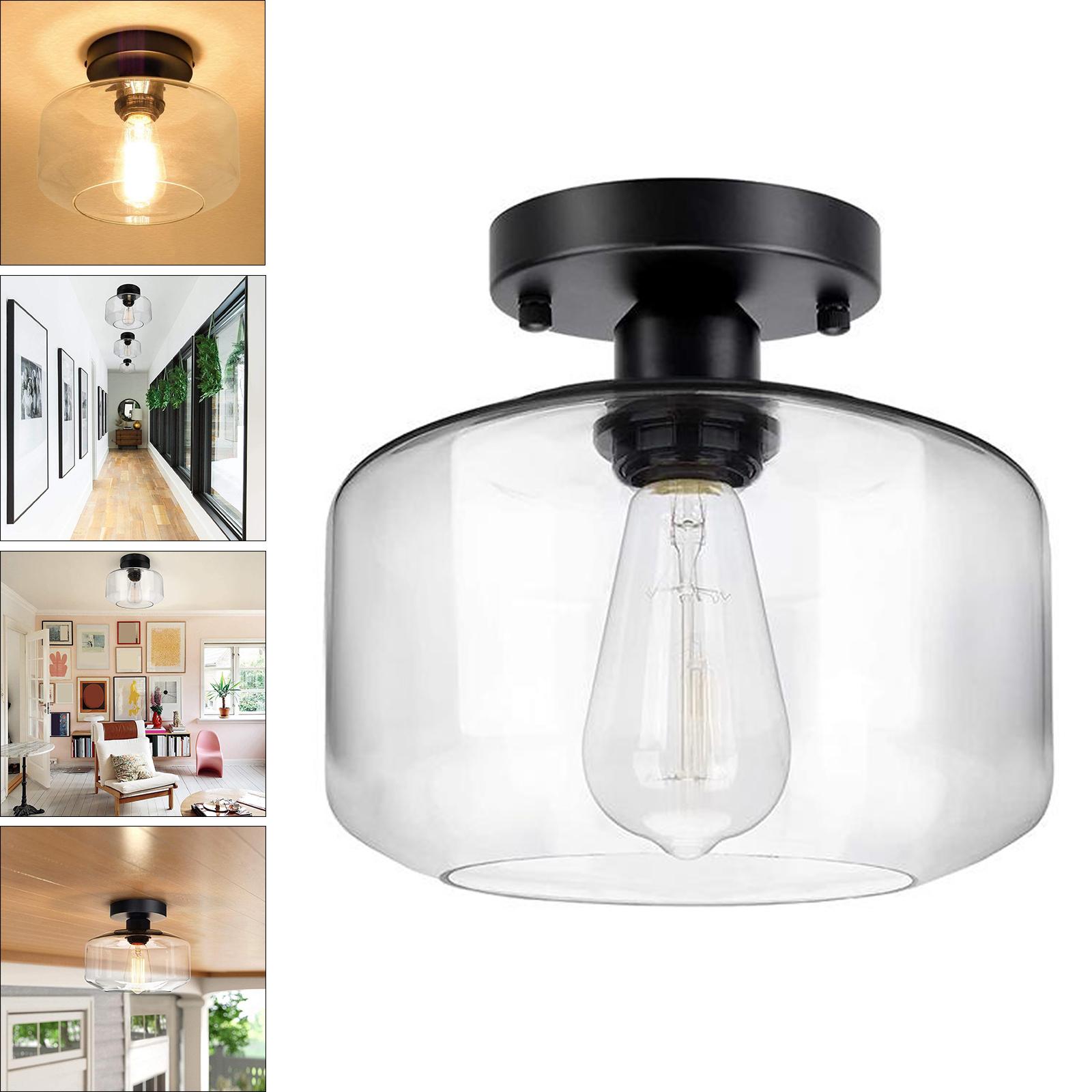 Industrial Ceiling Light Fixture with Clear Glass Shade, Semi Flush Mount Ceiling Light for Hallway, Entryway, Cafe, Bar, Corridor, Porch,Passway