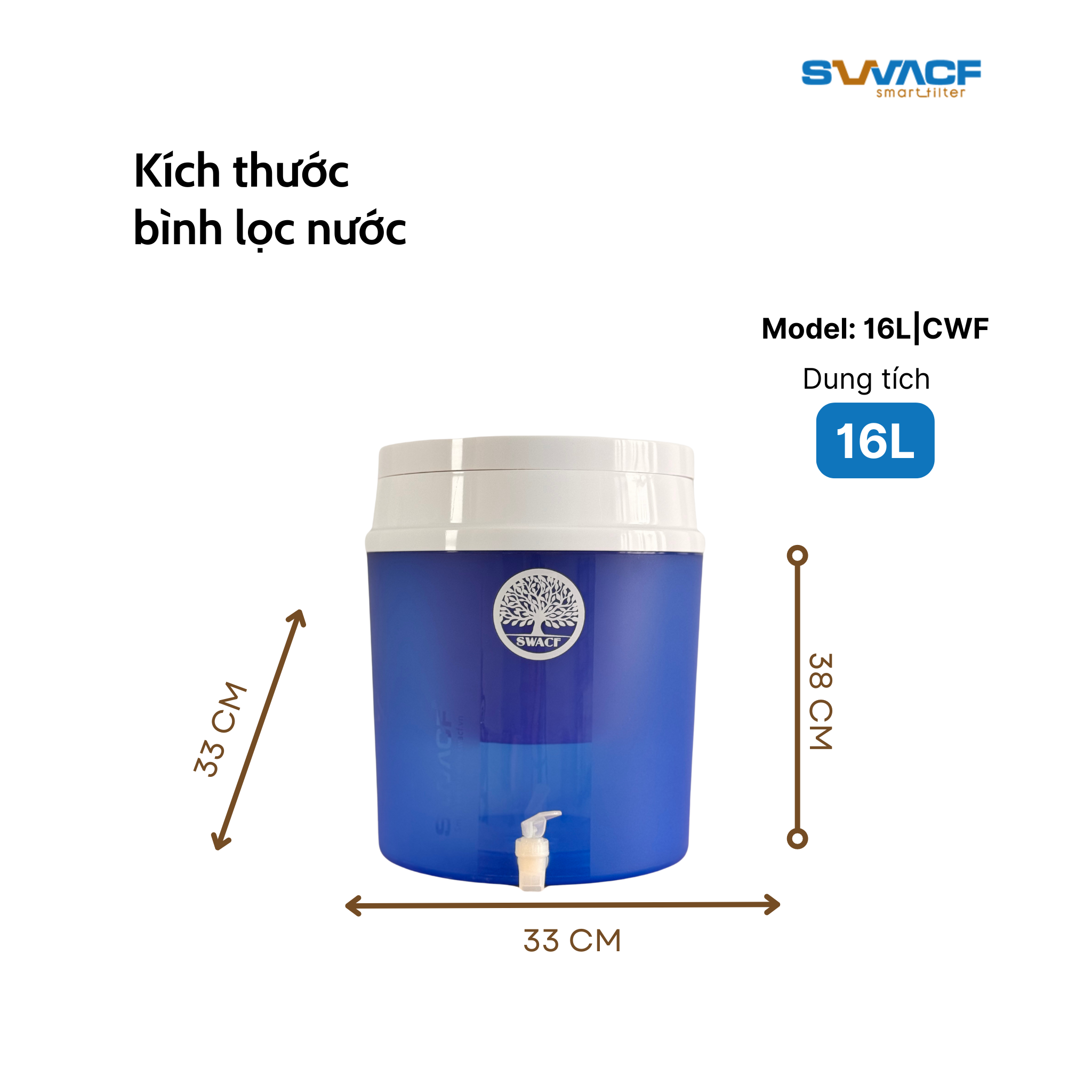 Compo 2 bình lọc nước uống trực tiếp SWACF 16L | CWF Nano bạc, lõi lọc 7L, tốc độ lọc 2-4 lít/giờ, giữ khoáng thiết yếu