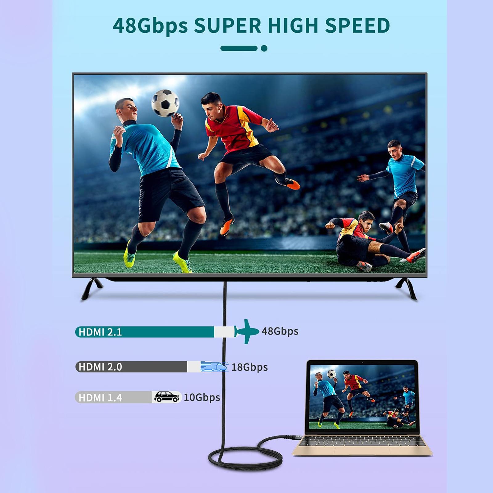 8K HDMI Cable 2.1, 48Gbps Audio Video HD Cable for UHD TV Laptop Game Consoles Projector