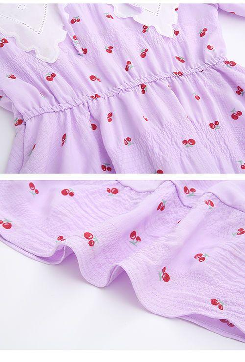 DONGSHOP HOT Cô gái ăn mặc 2023 mùa hè ăn mặc cô gái váy công chúa Mid-Boy Cherry hoa đầm đầm đầm đầm mùa hè cho trẻ em