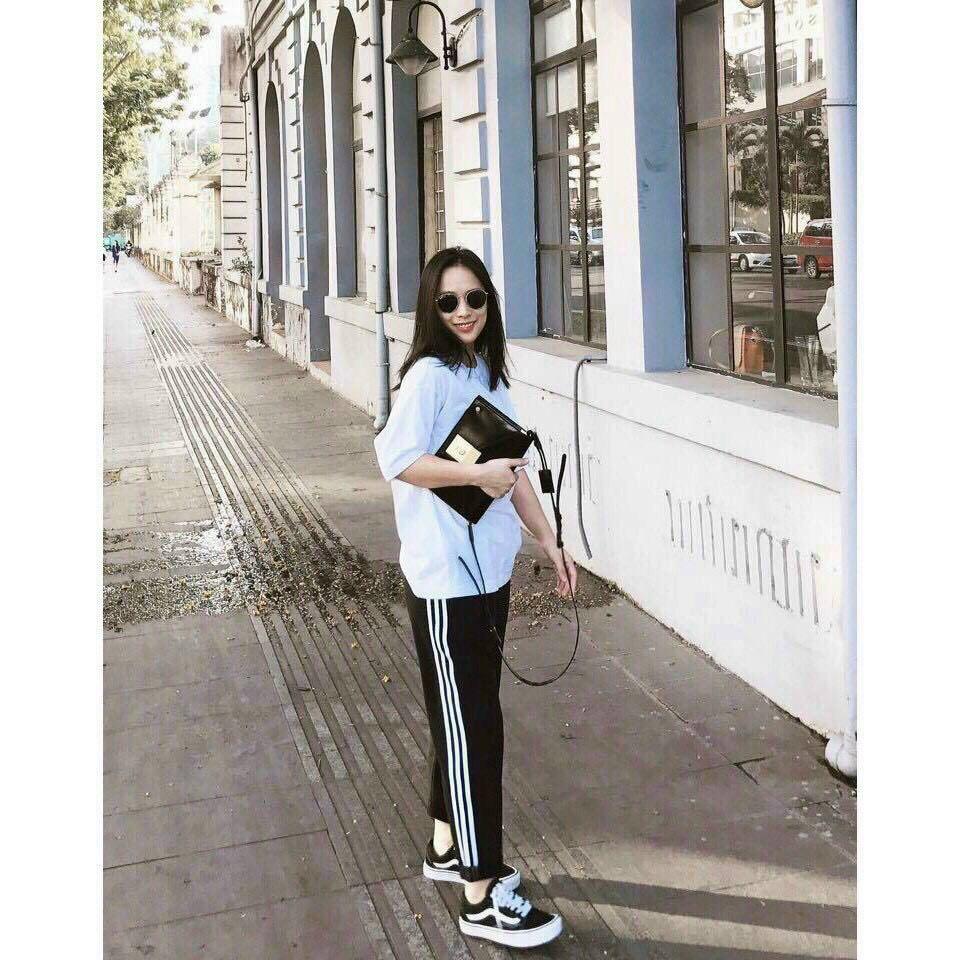 Quần jogger thể thao AMIHOUSE 3 sọc ống suông rộng baggy có dây rút