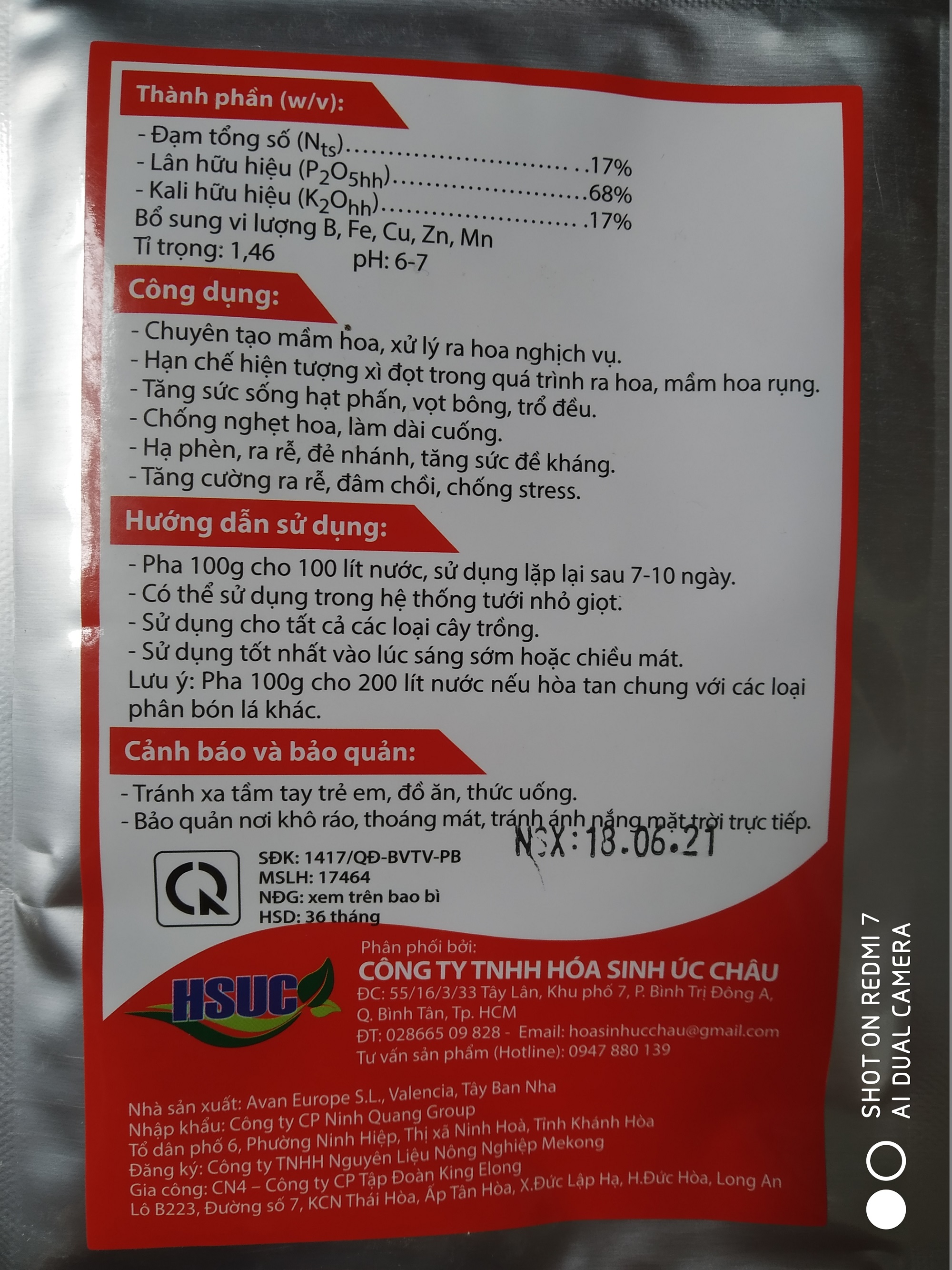 Phân bón siêu kích hoa tạo mầm NPK 17-68-17 nhập khẩu Tây Ban Nha - gói 100 gram