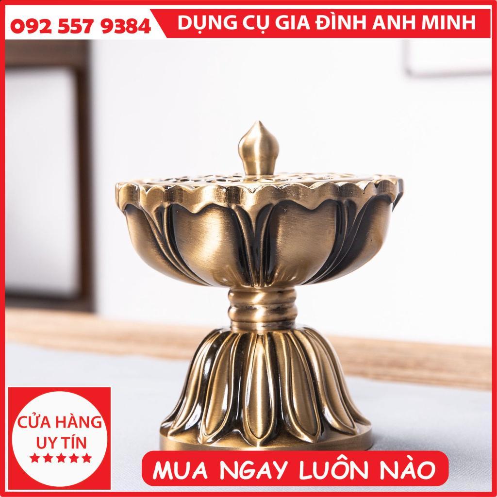 Lò Đồng Sen Thiền, Lư Hương Đồng Nguyên Chất, Lư Hương Gỗ Đàn Hương Cổ Gia Dụng, Đồ Trang Trí Lư Hương
