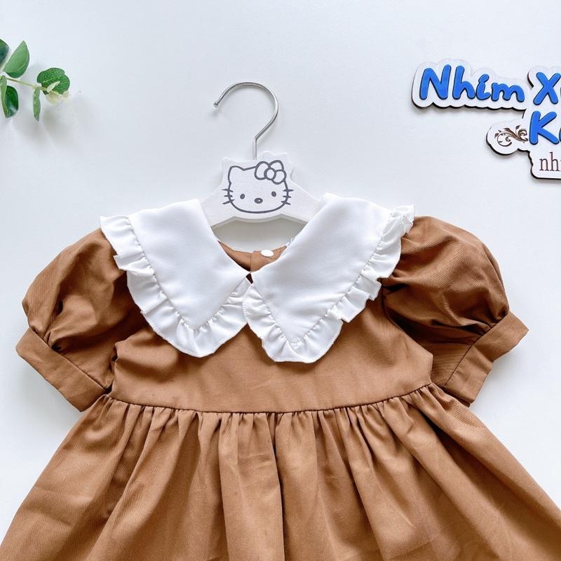 Váy Nâu Tây Bé Gái 4 Đến 18kg Chất Thô Lụa Mềm Mát