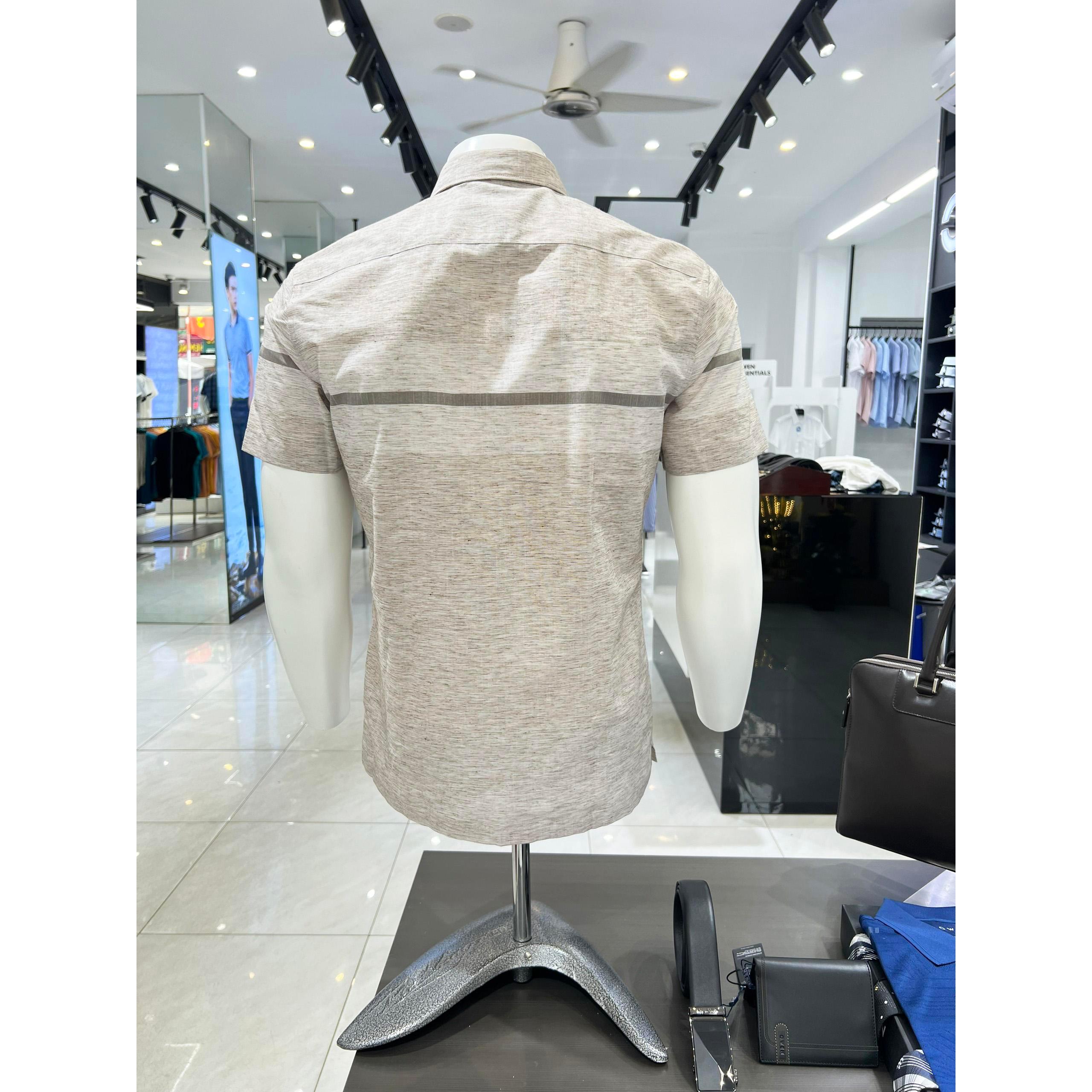 Áo Sơ mi Owen nam cộc tay có túi dáng Bodyfit vạt bằng sợi Bạc hà cao cấp mềm mịn mát AB230076NT
