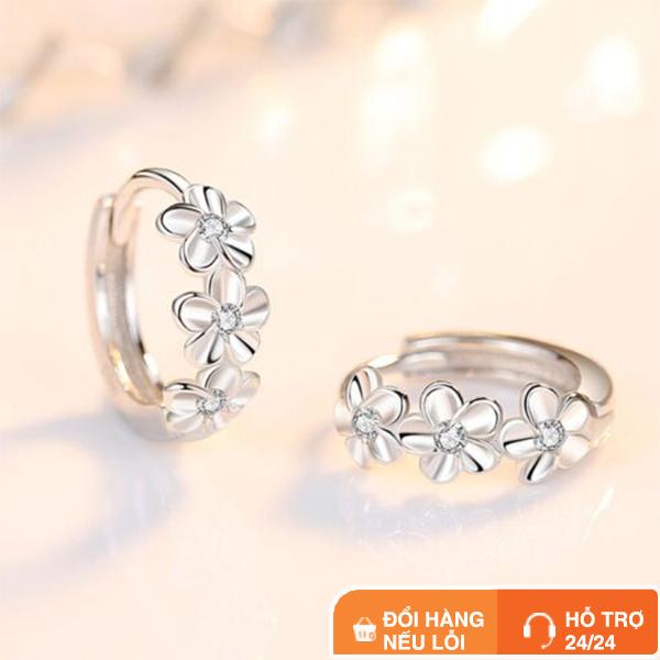 Bông Tai Bạc Nữ Lylysilver Tròn Đính Đá Hình Bông Hoa 5 Cánh Cute