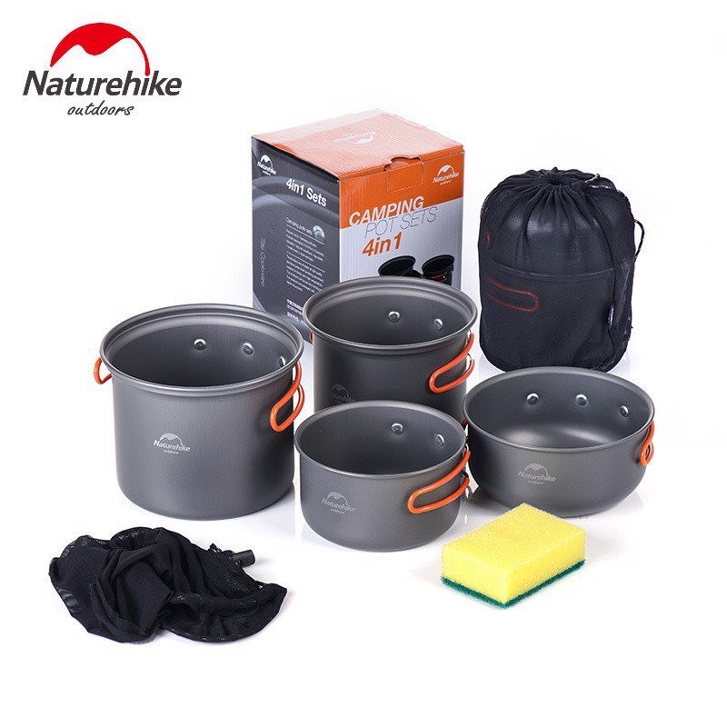 Bộ Nồi Dã Ngoại 4 Chiếc Chống Gỉ Naturehike NH15T401-G