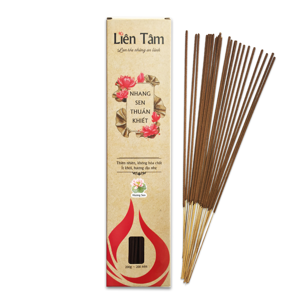 Nhang Sen Thuần Khiết Liên Tâm 29cm 200 cây - Ít khói, dịu nhẹ, 100% Đài sen thiên nhiên