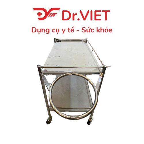 Xe đẩy Inox Drviet - 50x80 -2 tầng - Không Hộc - Có tay đẩy - Có vòng xô rác