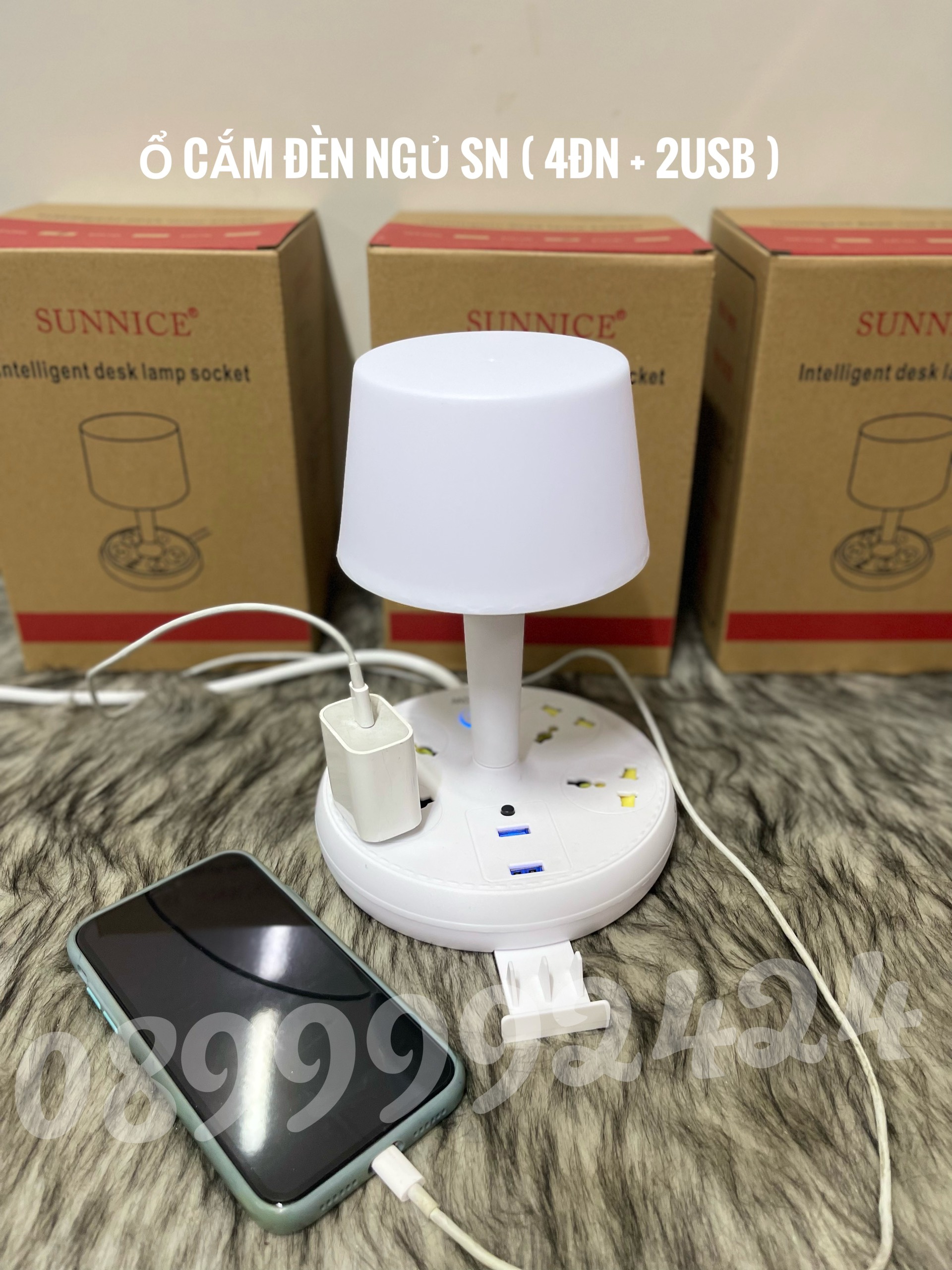 ĐÈN BÀN LED, ĐÈN NGỦ SUNNICE TÍCH HỢP 4 Ổ CẮM ĐA NĂNG, 2 Ổ USB