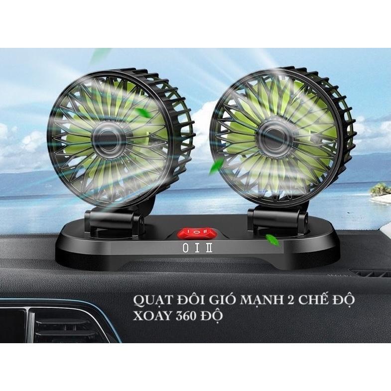 Quạt ô tô đơn và đôi xoay 360 gió mạnh kèm biển để số điện thoại dành cho xe hơi, quạt 5v/12v/24v - Đơn