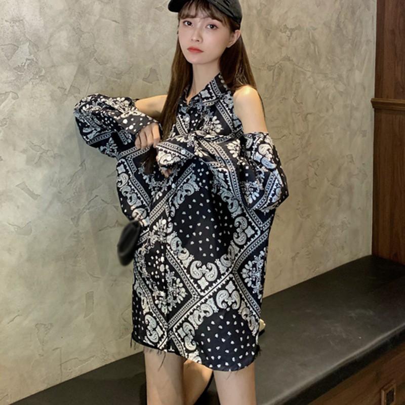 NEW Áo Sơ Mi Nữ Tay Dài Trễ Vai In Họa Tiết Thời Trang