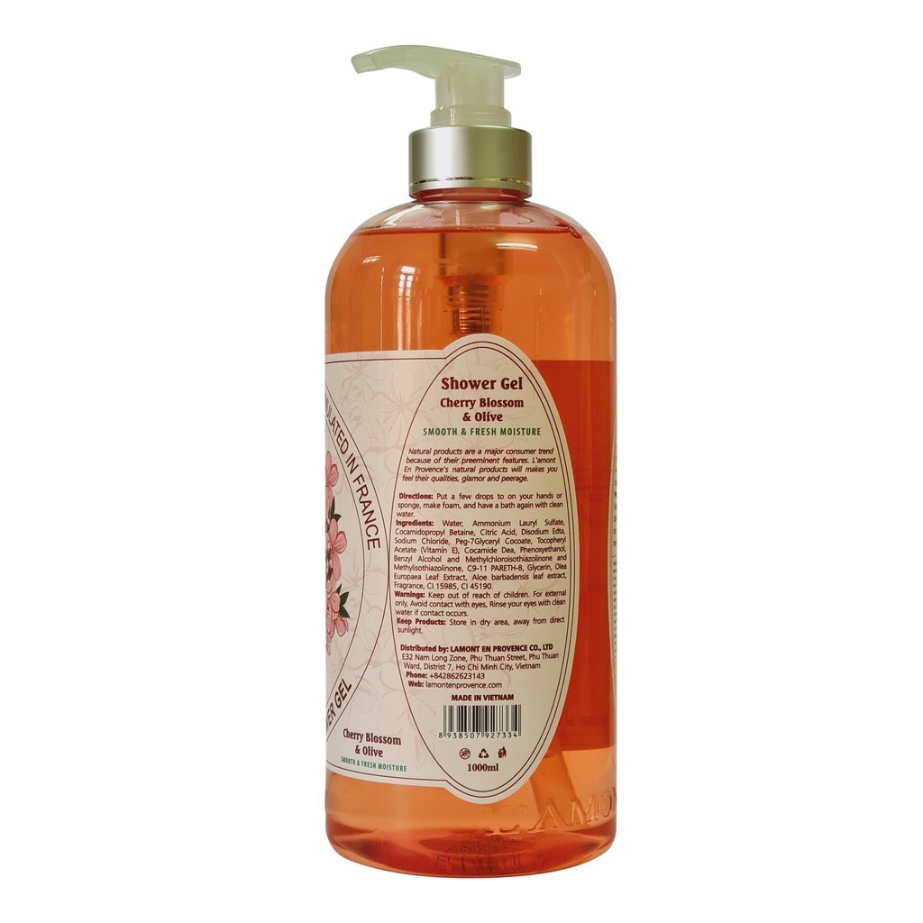 Combo 2 Sữa Tắm L'amont En Provence Cherry Blossom (Hoa Anh Đào) Shower Gel 1000ml/chai