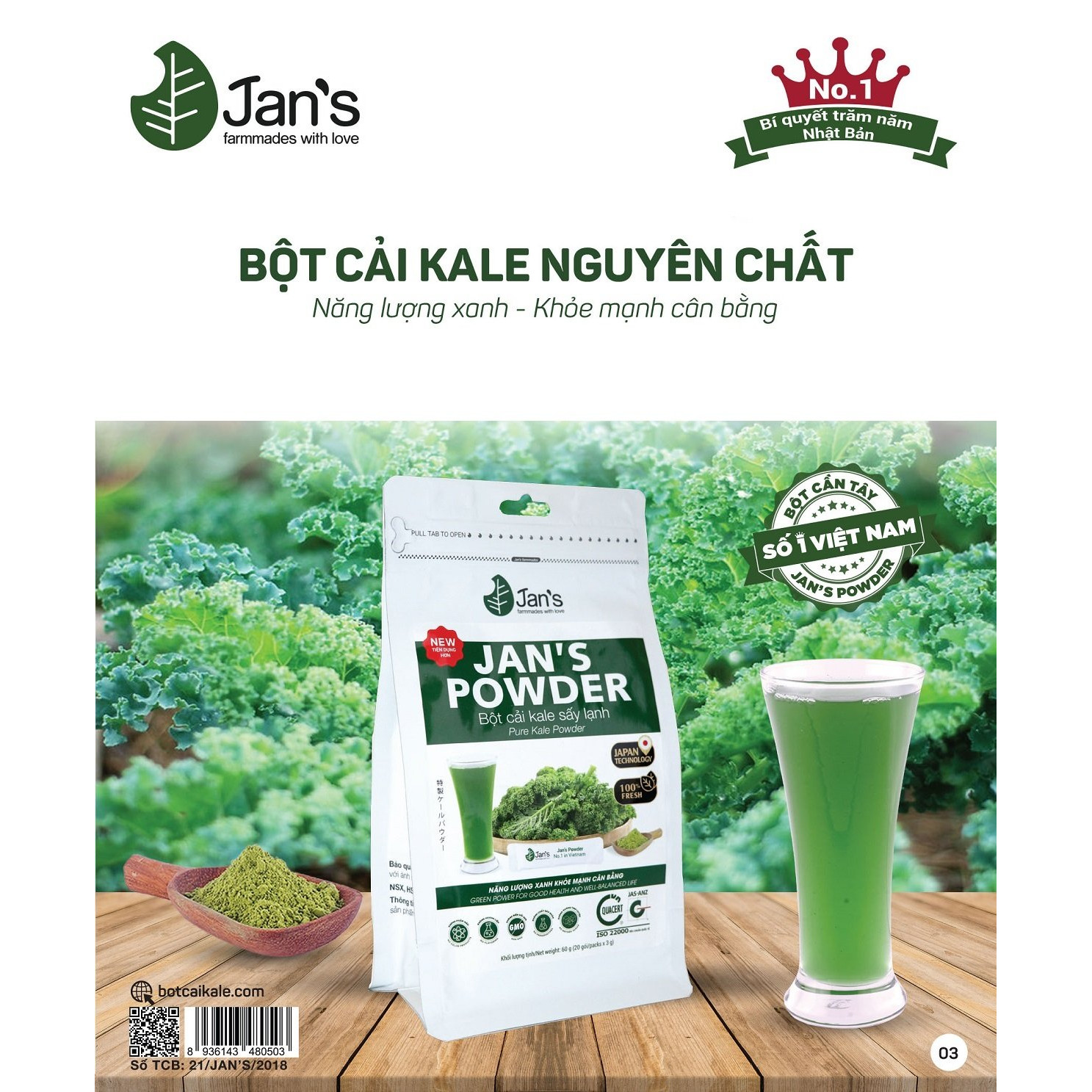 Bột cải xoăn kale sấy lạnh Jan's