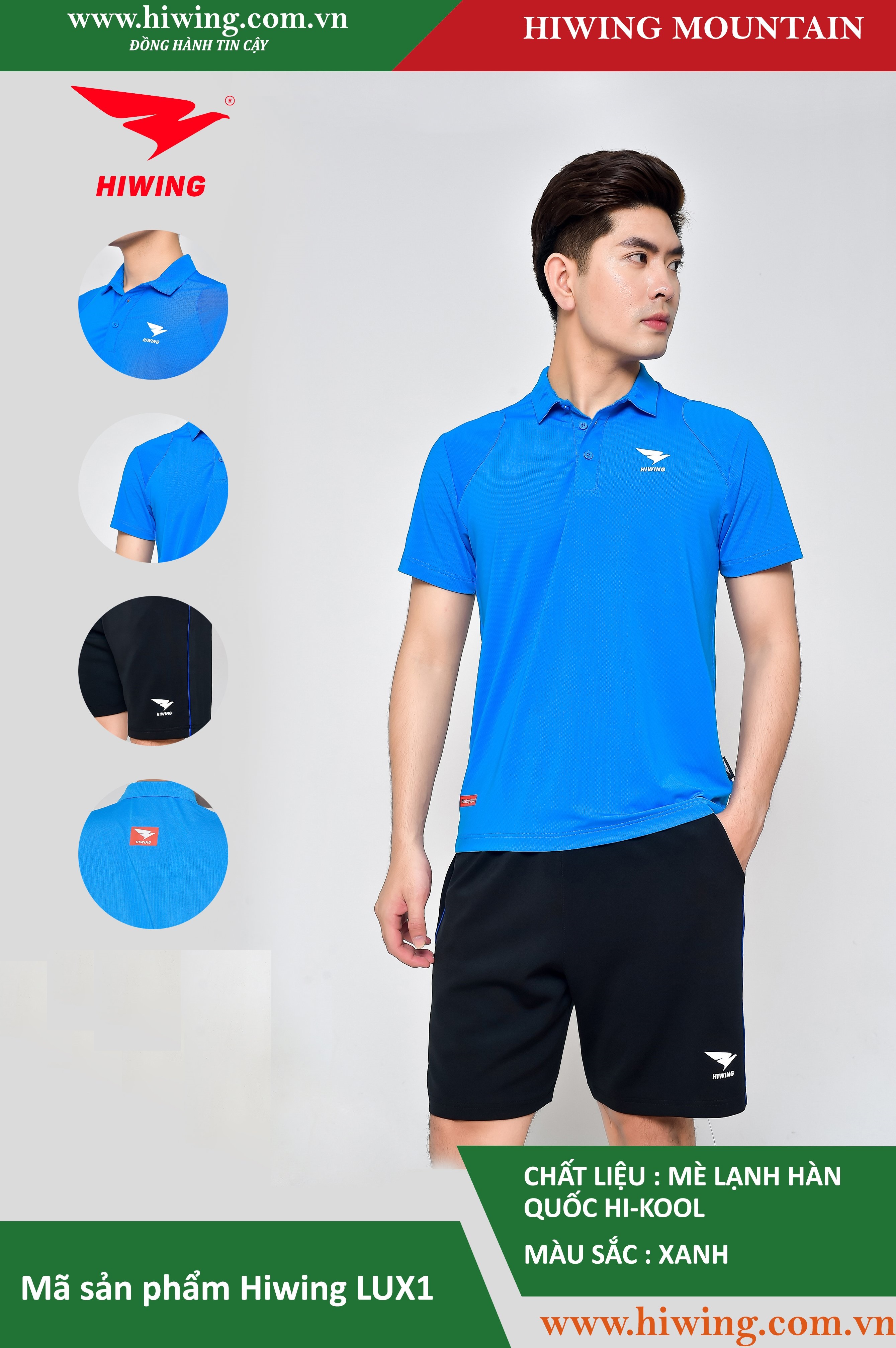 Áo tennis, áo cầu lông Hiwing Mountain Lux 1 màu xanh