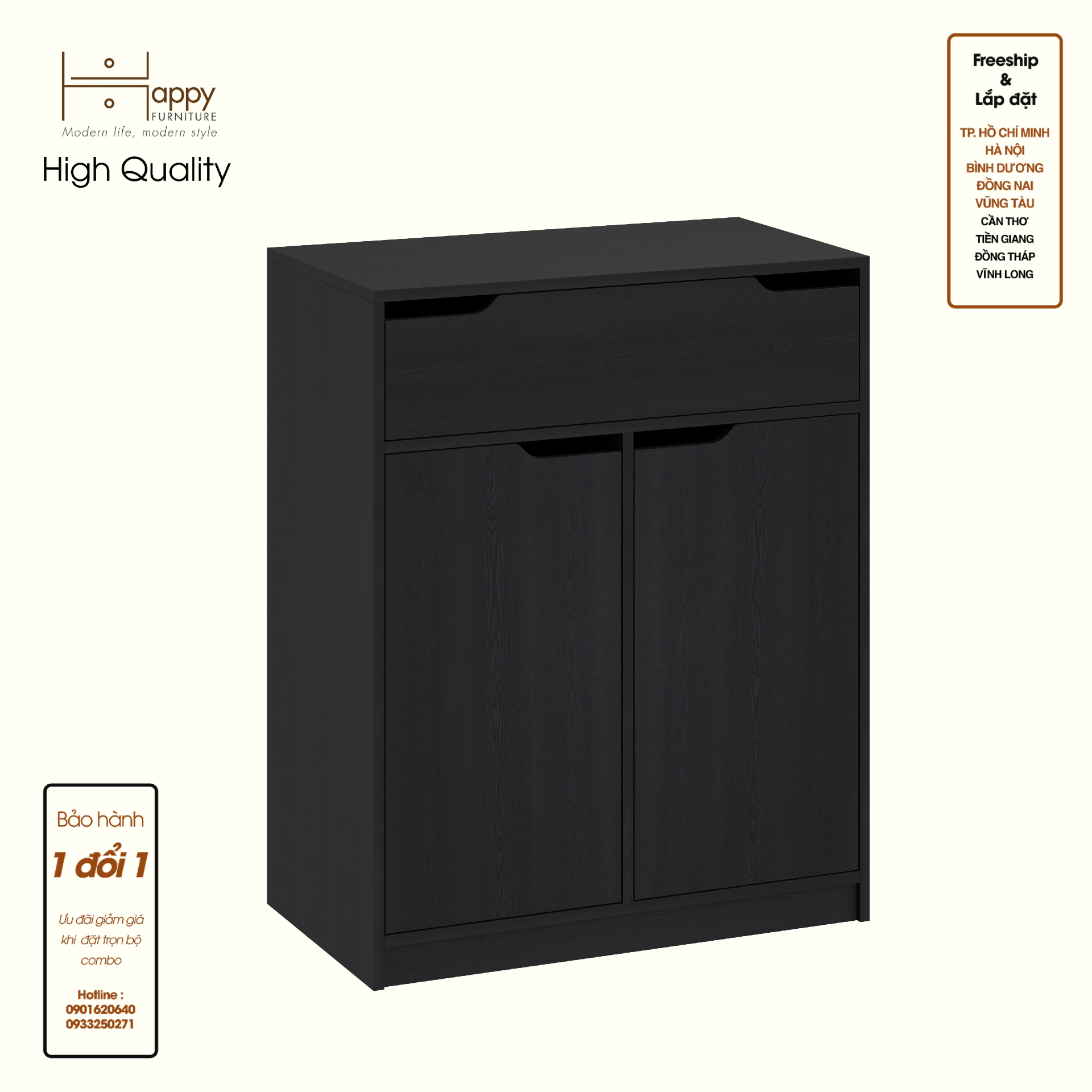HAPPY FURNITURE , Tủ lưu trữ 1 ngăn kéo 2 cửa mở - ASO, TLT_070 , 80cm x 45cm x 100cm DxRxC