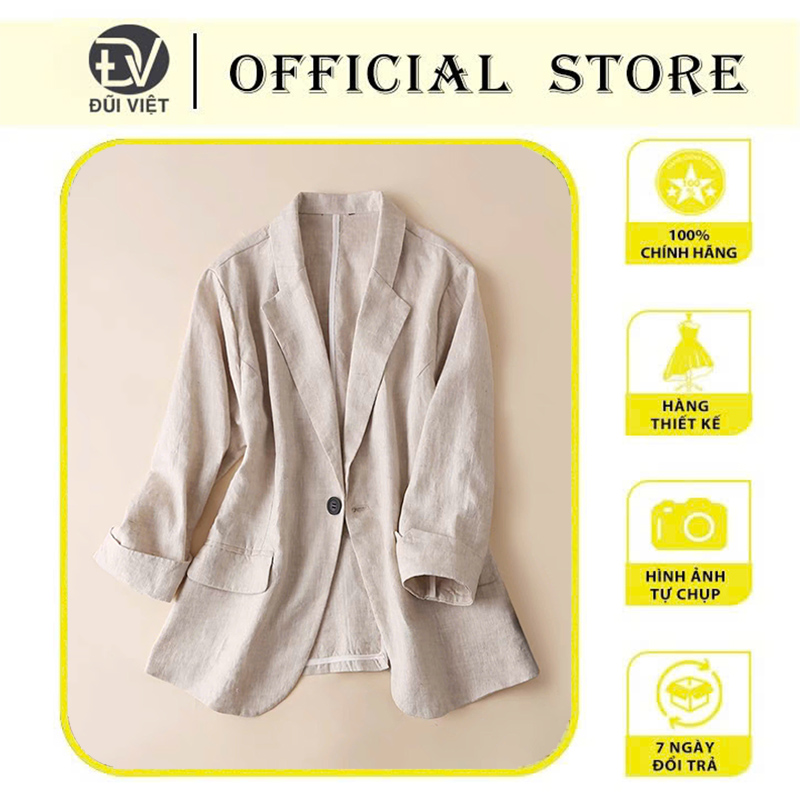 Áo vest blazer linen nữ ve vuông tay lỡ trẻ trung, chất linen mềm phong cách công sở Đũi Việt