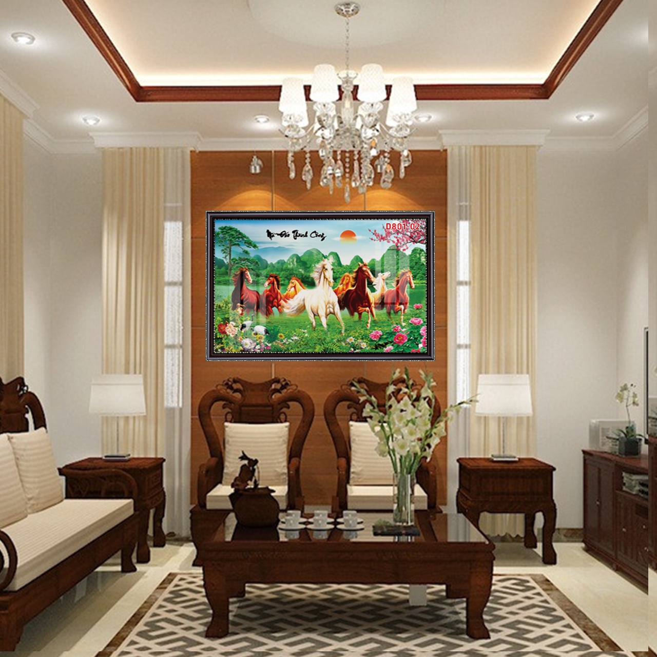 D801 01 Tranh kính bát mã phi nước đại