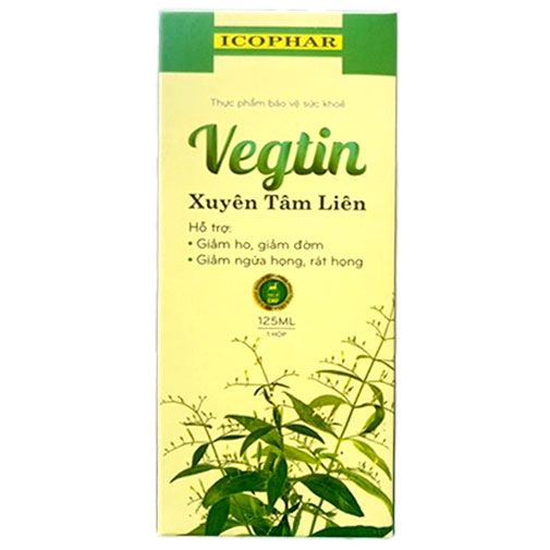 Hình ảnh Vegtin Xuyên Tâm Liên ICOPHAR - Hỗ Trợ Giảm Ho, Long Đờm, Ngứa Rát Họng - Hộp 125ml