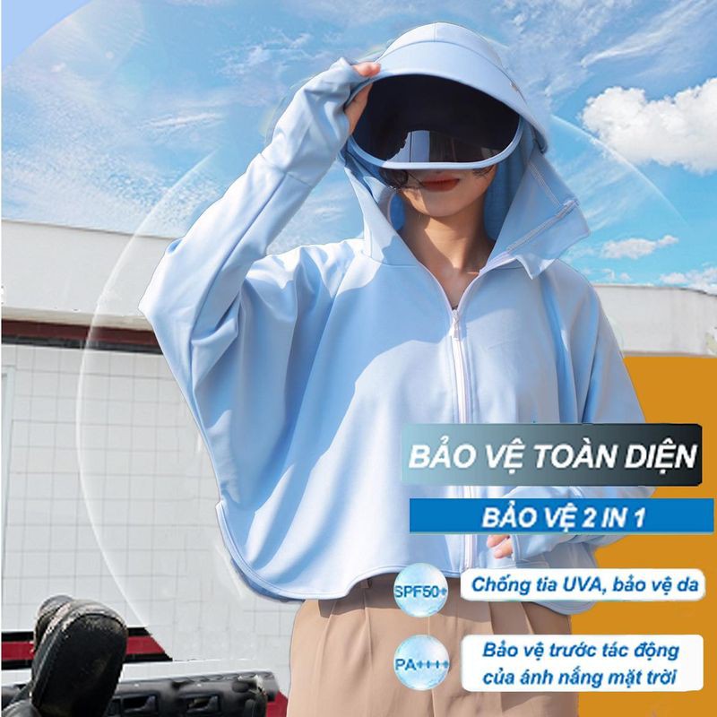 Áo chống nắng UNISEX kèm mũ và kính râm chống 98% tia UV đen da
