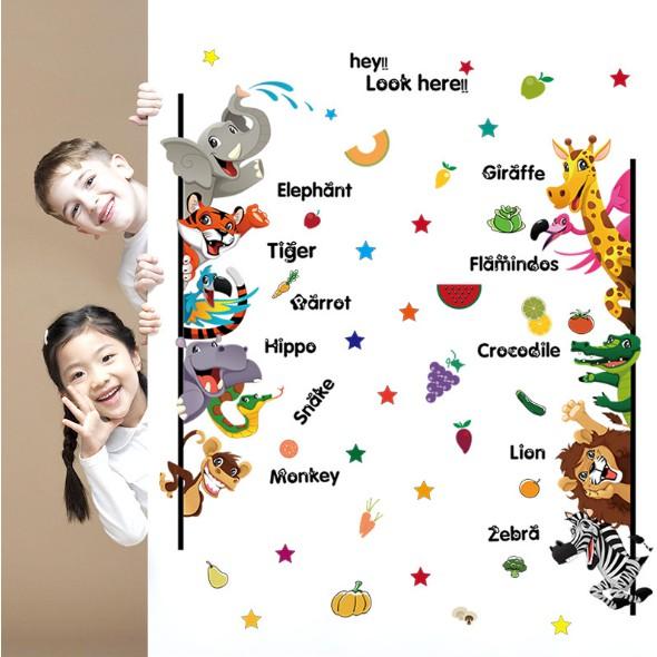 Decal trang trí tường - Thú tiếng Anh Hi Look Here cho Bé