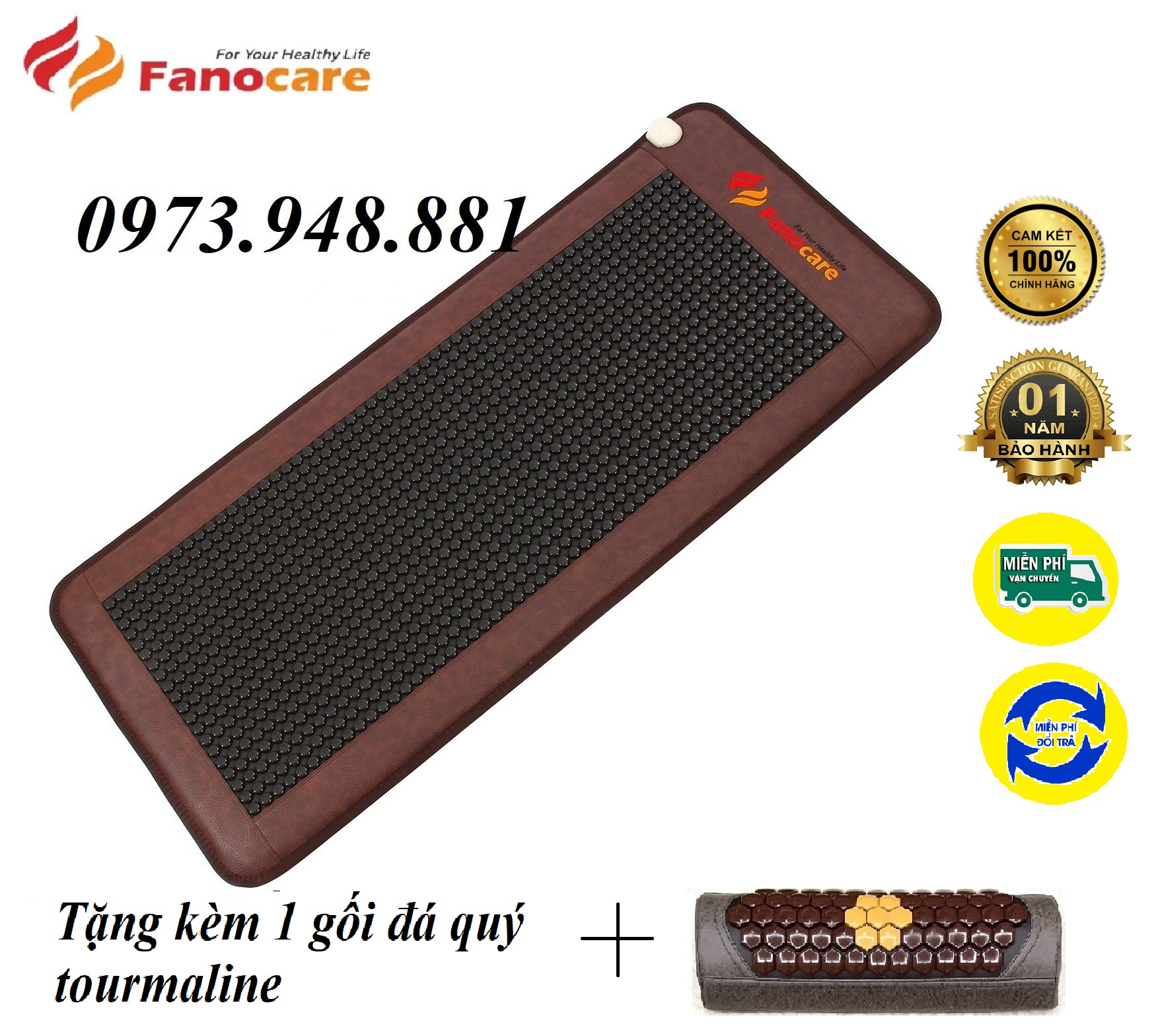 Thảm đá nhiệt nóng tumaline kích thước 70*165cm đá tròn .