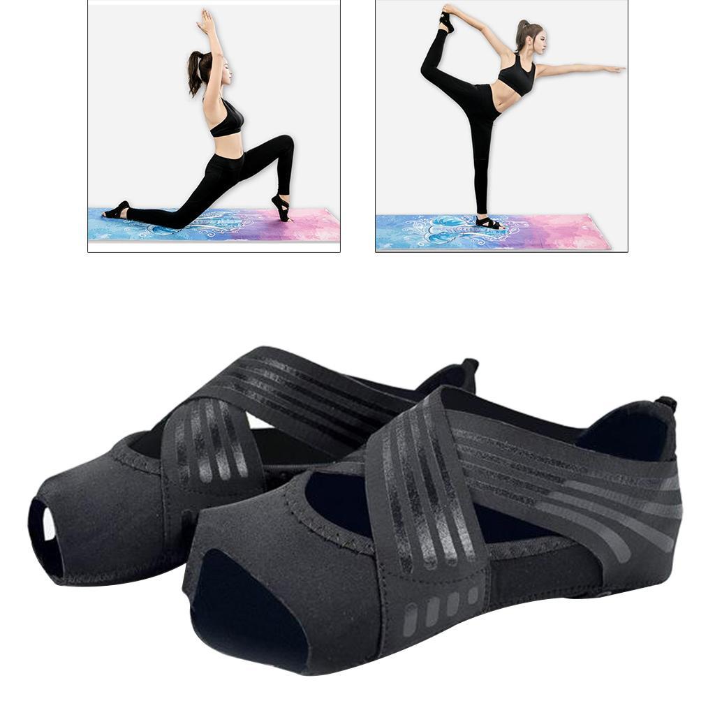 2Pairs Non Skid Women Barre Yoga Shoes Pilates Grip Socks Machine Wash Black