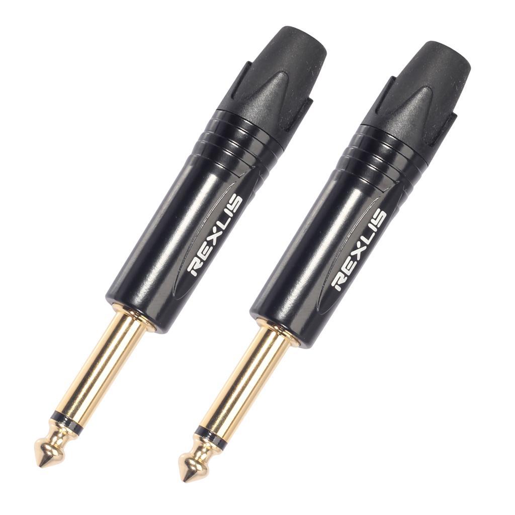 2X 6.35mm Stereo Jack Plug for DIY Audio Soldering for Microphone Guitar Black