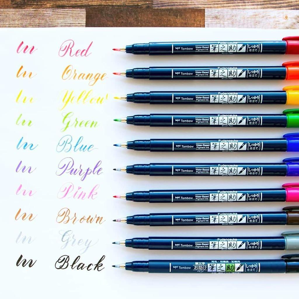 BỘ 10 BÚT VIẾT THƯ PHÁP ĐỦ MÀU TOMBOW FUDENOSUKE CHUYÊN VIẾT HÁN TỰ BRUSH LETTERING