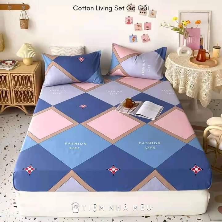 Bộ Ga Gối Cotton Lụa 5D m6/m8/2m - Nhiều Mẫu Tiệm Nhà Mêu Set 3 Món Ga + 2 Vỏ Gối Cotton 100% Siêu Mềm Mịn